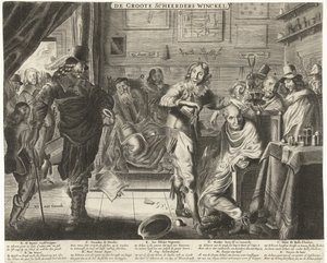 A paraszt a nagy borbélyban, 1650 körül De Groote Scheerders Winckel (cím az objektumon) alkotó: Anonymous