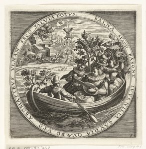 Május hónap, zenész társaság csónakban, 1600 körül Az év tizenkét hónapja a népszerű élet jeleneteiben (sorozat címe) Schemata XII Mensium sius operationibus, & ad signa zodiaci applicatione, in quatuor anni partes divisa (sorozat alkotó: Anonymous