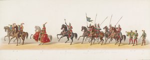 1873-as delfti körmenet (harmadik tábla) A Delfti Diáktestület tagjai által 1873. július 8-án tartott jelmezes körmenet, amely Karel van Egmondnak, Gelre hercegének, Zutphen grófjának Arnhembe 1492-ben való bevonulását ábrázolja (ti sorozat) alkotó: Anonymous