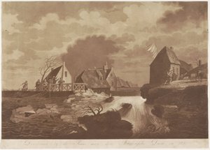 Az Arkel-gát átszakadása Gorinchem közelében, 1820 Áttörés a Sluis aan den Arkelsche-gátnál 1820-ban (cím a tárgyon) alkotó: Anonymous