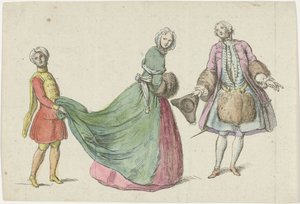 Elegáns férfi és nő fekete oldallal Modes de Février 1729. március Mercure de France (sorozat címe) alkotó: Anonymous