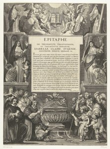 Epitaaf voor Isabella Clara Eugenia, 1633 Legnagyobb, leghatalmasabb és legaugusztusosabb hercegnő sírfelirata, Izabella, Claire, Eugenie, Ausztria, Infanta Spanyolország stb. (cím a tárgyon) alkotó: Anonymous