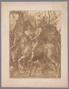 Albrecht Dürer Lovag, halál és ördög című metszet fotóreprodukciója alkotó: Anonymous