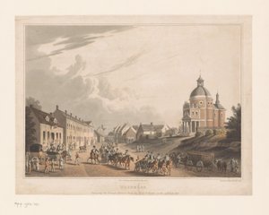 Kilátás Waterloo-ra, ahol a francia csapatok egy ágyút mozgatnak Waterloo. A francia ágyú átszállítása a harcmezőről, 1815. július 24-én (cím a tárgyon) alkotó: Anonymous