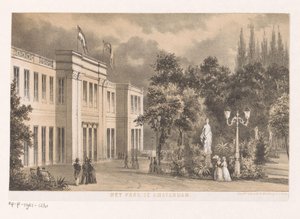 Kilátás a Parkzaalra a Wertheimer Parkban A Park Amszterdamban 1852 (cím a tárgyon) alkotó: Anonymous