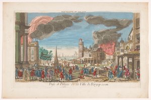Gezicht op de inname en plundering van Bergen op Zoom door de Fransen in 1747 Pillage de Bergopzom (title on object)   1380768   hu       hungarian Successfully Translated  Original: Inaba: Shirai Gonpachi Leaves His Home (Shirai Gonpachi hongoku o tachino alkotó: Anonymous