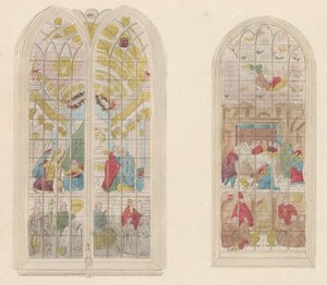 Glasramen in de Oude Kerk te Amsterdam, 1810-1825 A régi templom híres festett ablakainak ábrázolása (cím a tárgyon) alkotó: Anonymous
