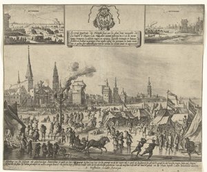 Jégszórakozás a befagyott Scheldten Antwerpenben, 1684 Le vray poutraict, du Triomphe faict sur la glace demy navigable, de la riviere d