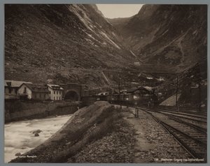 Bejárat a Gotthard alagúthoz Göschenennél Göschenen, eingang i/das Gotthardtunnel (cím a tárgyon) alkotó: Anonymous
