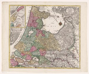 Kaart van Holland, Utrecht en een deel van Gelderland Hollandia megyéinek táblázata a kormányzóságaik között (...) (cím a tárgyon) alkotó: Anonymous