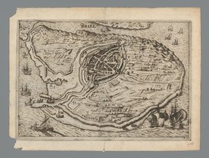 Voorne sziget térképe és Brielle térképe, 1572 Briel (cím az objektumon) alkotó: Anonymous