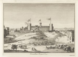 Kastély Olaszországban Castellum Portae Jovis (cím a tárgyon) Olasz festmények folyóiratai (sorozat címe) alkotó: Anonymous
