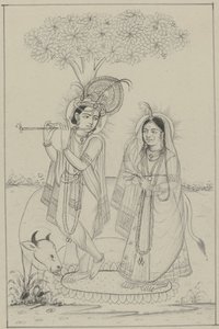 Krishna furulyázik és Radha alkotó: Anonymous
