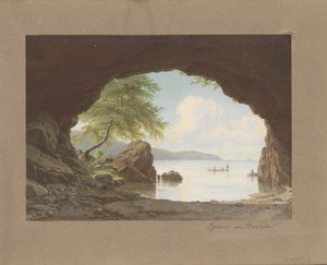 Tájkép G.E. Fjeldgrotte paa Bornholm című festménye után. Libert Fjeld-barlang paa Bornholm (cím az objektumon) alkotó: Anonymous