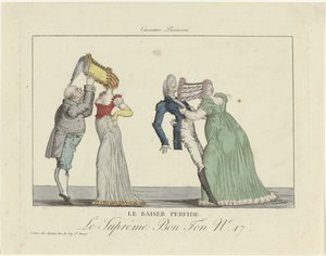 A Legfelsőbb Bon Ton. Karikatúra Parisienne, 1800-1815, 17. sz.: Az áruló csók. alkotó: Anonymous