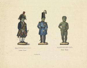 Manneken Pis különböző ruhákban, 1817 Manneken-Pis. Nagyszerű öltözet. Manneken-Pis. Kisméretű ruha (cím a tárgyon) alkotó: Anonymous