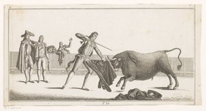 Matador kihív egy bikát Coleccion de las Principles suertes de una corrida de toros (sorozat címe az objektumon) A bikaviadal legfontosabb manővereinek gyűjteménye (sorozat címe) alkotó: Anonymous