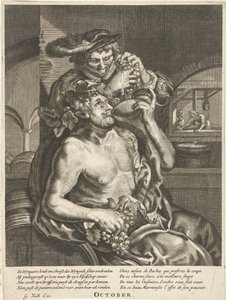 Október: Bacchus bort iszik október (cím a tárgyon) A tizenkét hónap (sorozat címe) alkotó: Anonymous