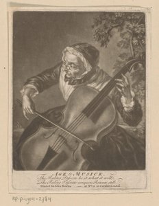 Öreg nő csellón játszik Age & Musick (cím a tárgyon) alkotó: Anonymous