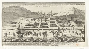 Árvíz Scheveningenben Mindenszentek napján, 1570. november 1-jén Schevelinge falu képe egy régi festmény szerint, amely a hágai Stadthuyson függött (cím a tárgyon) alkotó: Anonymous