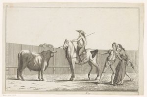 Picador egy bikára irányítja lándzsáját Coleccion de las Principles suertes de una corrida de toros (sorozat címe az objektumon) A legfontosabb bikaviadal manőverek gyűjteménye (sorozat címe) alkotó: Anonymous