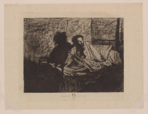 Az ágyban ülő Charles Meryon portréja Charles Méryon 1858 (cím a tárgyon) alkotó: Anonymous