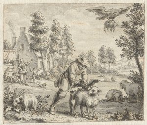 Holló, aki a sast akarja utánozni Illusztrációk tervei Jean de la Fontaine Fables című kötetéhez (sorozat címe) alkotó: Anonymous