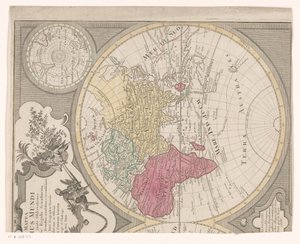 A világtérkép jobb fele, amely a keleti féltekét mutatja Mappa totius mundi : adornata juxta megfigyelések (...) (cím a tárgyon) alkotó: Anonymous