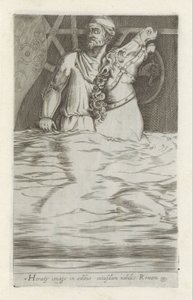 Reliëf van Horatius Cocles te paard die de Pont Sublicus in het water veridrt Horaty képe egy római nemes házában (cím a tárgyon) Antik szobrok Rómában (sorozat címe) Róma városának nyilvános helyeken látható ősi szobrai közül i alkotó: Anonymous
