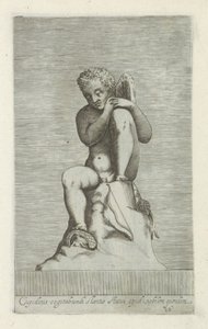 Sculptuur van Amor Töprengő Ámor szobra egy nemessel (cím a tárgyon) Antik szobrok Rómában (sorozat címe) Róma városának nyilvános helyeken látható ősi szobrainak ikonjai (sorozat címe) alkotó: Anonymous