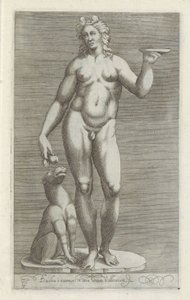 Sculptuur van Bacchus en een hond Bacchus és márvány a Vallens-i palota területén (cím a tárgyon) Antik szobrok Rómában (sorozat címe) Róma városának nyilvános helyeken látható ősi szobrainak ikonjai (sorozat címe) alkotó: Anonymous