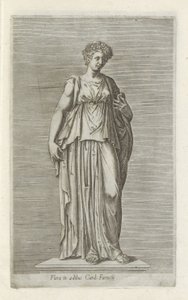 Sculptuur van Flora Flóra a házban Kártya. Farnesij (cím a tárgyon) Antik szobrok Rómában (sorozat címe) Róma városának nyilvános helyeken látható ősi szobrainak ikonjai (sorozat címe) alkotó: Anonymous