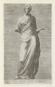 Sculptuur van Urania, muze van de sterrenkunde Uránia, a múzsa a Capitoliumban (cím a tárgyon) Antik szobrok Rómában (sorozat címe) Róma város ókori szobrainak ikonjai, amelyek nyilvános helyeken láthatók (sorozat címe) alkotó: Anonymous