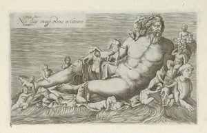 Sculptuur van de Rivier de Nijl Nílus-folyós kép Rómáról a Vatikánban (cím a tárgyon) Antik szobrok Rómában (sorozat címe) Róma városának nyilvános helyeken látható ősi szobrainak ikonjai (sorozat címe) alkotó: Anonymous