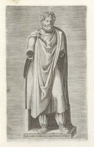 Sculptuur van een gegengen koning Parthorium király foglyai Róma fekete kövéből Cesys épületében (cím a tárgyon) Antik szobrok Rómában (sorozat címe) Róma városának nyilvános helyeken látható ősi szobrainak ikonjai (sorozat címe) alkotó: Anonymous