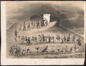 Rajzfilm Leideni diákalmanachban, 1854 A nemzet magja (cím a tárgyon) alkotó: Anonymous