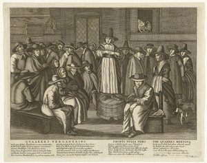 Karikatúra az angol kvékerekről, 1656 körül Quaaker Meeting / Fronti Nulla Fides / The Quakers Meeting (cím az objektumon) alkotó: Anonymous