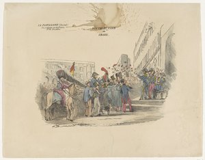 A belga tiszteletbeli keresztek kiosztását ábrázoló rajzfilm, 1834 Distribution de Croix (cím az objektumon) alkotó: Anonymous
