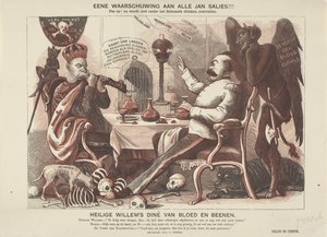 Karikatúra I. Vilmos császárról és Bismarckról, 1870 Szent Vilmos vérből és csontokból álló vacsorája (cím a tárgyon) alkotó: Anonymous