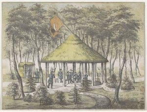 Templom és kert Boekelben, 1831 Kilátás a templomra és a kertre Boekelben. Groningen város szolgálati milíciája emelte és építette. A társulat tagjainak 1831. június 23-án történt barátságos fogadtatás elismeréséül emlékül alkotó: Anonymous