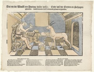 A farkas és a kecske A farkas és a kecske Hogy most die wholff a doctor wilde wesen / Ende halni akar geyten és juhok / ghenesen / Sulck csoda, hogy senki sem hallotta vagy ghelesen (cím a tárgyon) alkotó: Anonymous