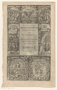Titel találkozott rondom zeven cartouches-okkal Az ellenfelek kommentárjai, hatvan könyv, I. kötet (cím a tárgyon) Címlap: Caspar von Barth, Adversariorum commentariorum libri LX, 1624 alkotó: Anonymous