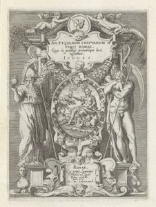 Titelprent találkozott Roma, Minerva en Saturnus Antik szobrok Rómában (sorozat címe) Róma város ókori szobrainak ikonjai, amelyek nyilvános helyeken láthatók (a sorozat címe a tárgyon) alkotó: Anonymous