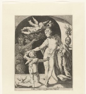 Vénusz találkozott Amor en een faunnal A Vénusz megfagy Ceres és Bacchus nélkül (cím a tárgyon) alkotó: Anonymous