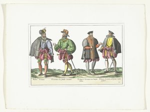 Négy férfi német divat szerint öltözve, 1580 körül Jelmezek (cím a tárgyon) alkotó: Anonymous