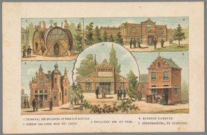 Öt pavilon az amszterdami világkiállításon, 1883 1 A De Haan & De Sleutels sörfőzde ivóterme. 2 Lucas Bols épülete - Het Loosie. 3 Sajtópavilon. 4 Képzőművészet. 5 De Voorzorg kenyérpékség. (cím a tárgyon) Emlékeztető aa alkotó: Anonymous