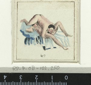 Szerelmes pár, a férfi a nő felé fordul Nyolc erotikus jelenet (sorozat címe) alkotó: Anonymous