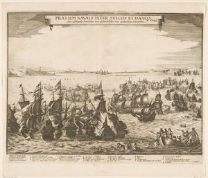 Tengerészeti csata a svéd és a dán flották között az övben, 1644 Praelium navale inter Suecos et Danos / Ao. 1644 / Lásd Schlacht Zwieschen den Schwedischen und Dehnischen Schieffflota (cím a tárgyon) alkotó: Anonymous