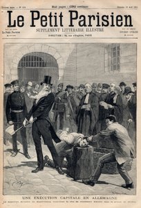 Kapitális kivégzés Németországban. Friedrich Reindel (1824-1908) magdeburgi hóhér, aki a berlini börtönben levágta Klausin elítélt fejét. Metszet a „Le petit Parisien”-ben, 1891.04.19. Magángyűjtemény. alkotó: Anonymous Anonymous