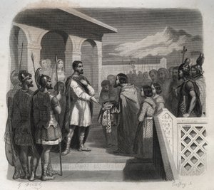 Clermont város küldöttsége Szent Sidoine Apollinar (Caius Sollius Apollinaris Sidonius) politikusnak, eveque-nek és gall-római írónak (430-486) ajánlja fel a püspökséget. Metszet 1846-ból a „Szentek élete” c. Magángyűjtemény. alkotó: Anonymous Anonymous